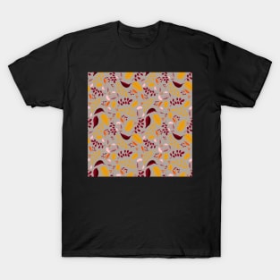 Pattern with colourful autumn leaves and flowers in beige T-Shirt